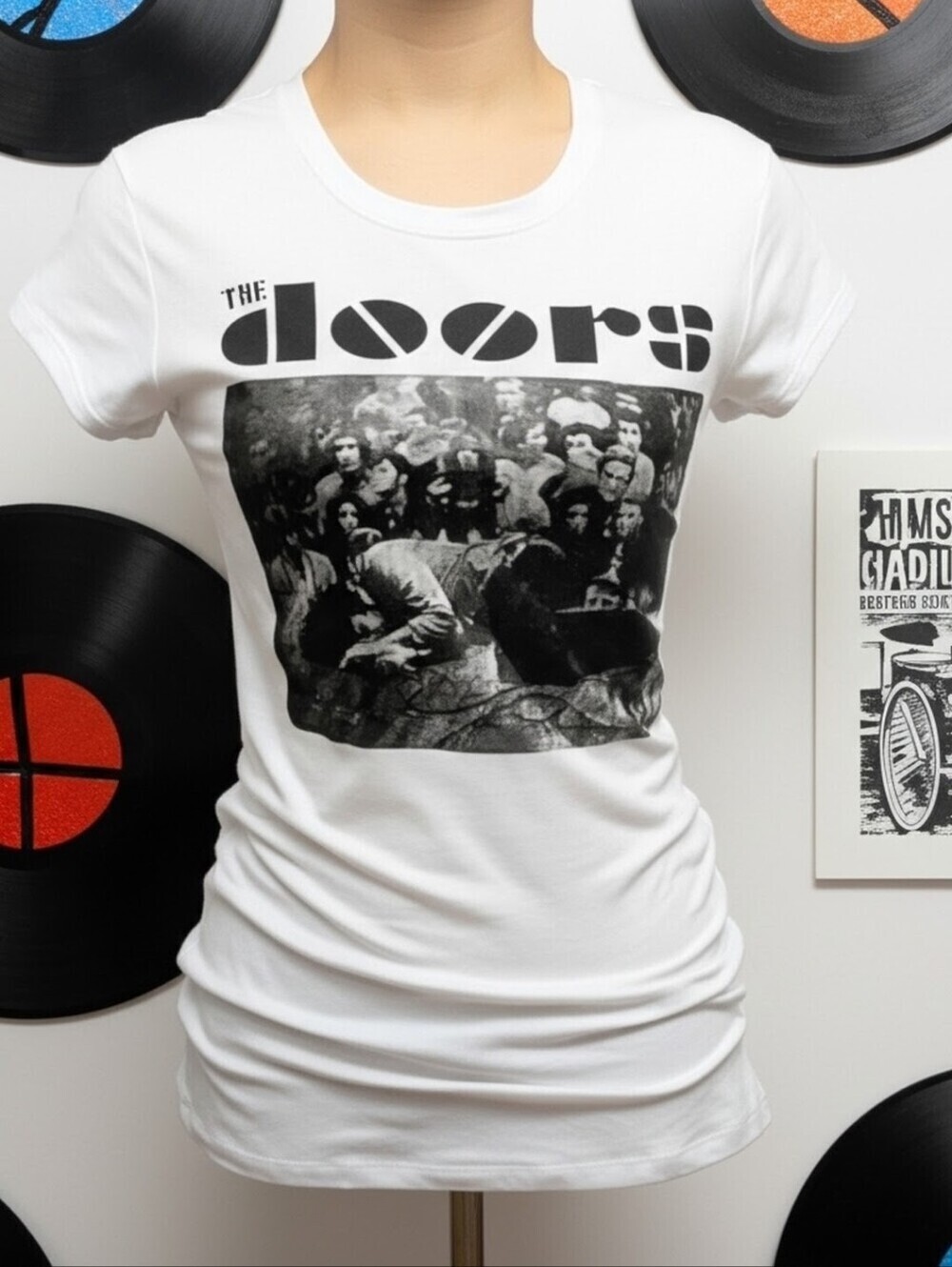 799. Reversed' The DOORS' white fitted t shirt size Large